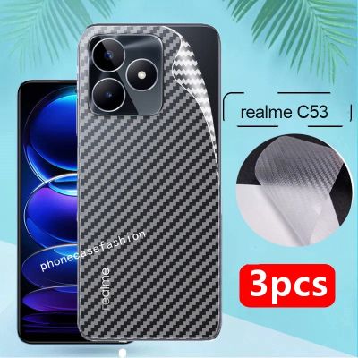 ฟิล์มด้านหลังด้านสำหรับ Realme C53 4G Real Me คาร์บอนป้องกันหน้าจอไฟเบอร์ฟิล์มนิ่มโปร่งใส