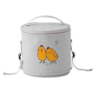 New Students Round Lunch Box Bag Waterproof Drawstring Food Thermal Cooler Tote C