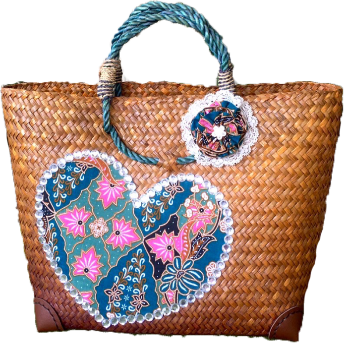Heart Design Cane Natural Bag