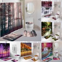 QSR STORE Forest Bathroom Shower Curtain Set Waterproof Bath Sets Toilet Cover Non-Slip Mat Rug Carpet Home Decor Accessories