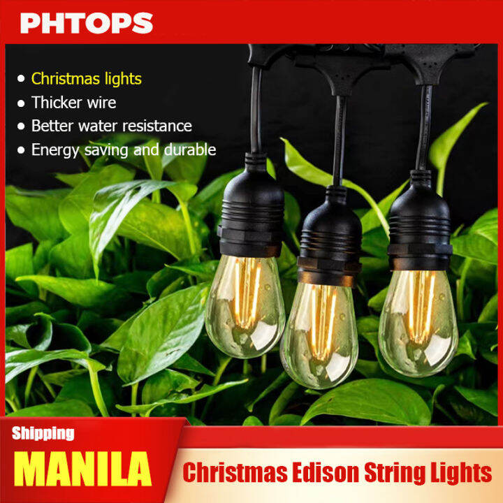 LED Outdoor String Lights 48FT with Edison Vintage Shatterproof Bulbs