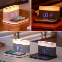 LED Stepless Dimming Desktop Desk Lamp USB Charging Touch Three-color Night Light with Clock Alarm Mobile Phone Wireless Charger