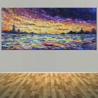 Barocco No Frame Hand Painted Abstract Fire Cloud Scenery Canvas Oil Painting Abstract Purple Yellow Cloud Wall Picture Living Room Home Decor