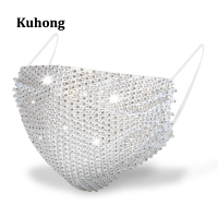 Kuhong ผู้หญิงพลอยเทียมแวววับ Reusable ปากผ้าคลุมหน้า