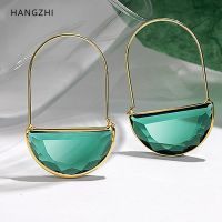 HANGZHI Exaggerated Transparent Multicolor Crystal Glass Half Circle Pendant Earrings Personality Hoop Earrings 2022 INES New