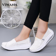 VIWANA Wedges Shoes Women Platform Black White Canvas Sneakers Shoes