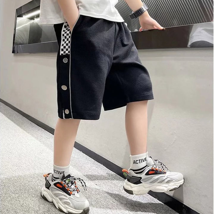 กางเกงขาสั้นของเด็กผู้ชาย-amila-ส่วนบางกางเกงขายาวลายสก็อตเข้าชุดกางเกงห้าส่วนของเด็กโต