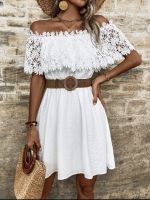 【CC】 Sundress Sleeveless Shoulder Hollow Out Floral Pleated Ruffle Loose Boho Vacation