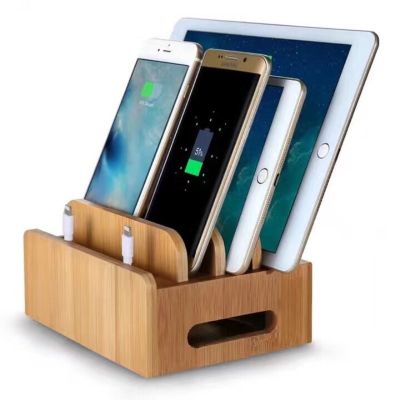SZYSGSD Bamboo Holder for iPhone Stand for Samsung Phone Cords Charging Station Docks Holder Stand for Smart Phones and Tablets