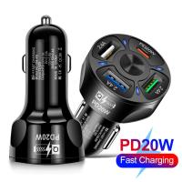 Fast Charging ที่จุดสำหรับรถยนต์ที่ชาร์จศัพท์มือถืออะแดปเตอร์4พอร์ตรถ Fast Charger PD20W 3USB Car Charger