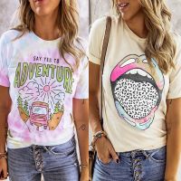 European and American 2022 summer new womens round neck pullover print short-sleeved top ❤