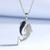 Foydjew Ying Yang Double Dolphin Necklaces Womens S925 Silver Clavicle Chain Pendant Korean Style Neck Jewelry Drop Shipping