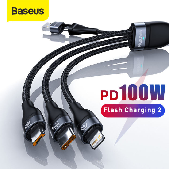 Baseus 3 in 1 USB Type C Cable 100W Fast Charging Data Cable for iPhone 13  Pro Phone Charger for Xiaomi Samsung Micro USB Cable 