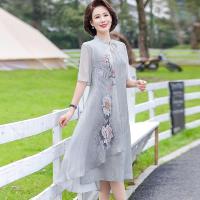 ฤดูร้อนสวมใส่สั้น Cheongsam 40-50กลางอายุเก่าผู้หญิงจีนเสื้อผ้ากันลม Lady ชุด