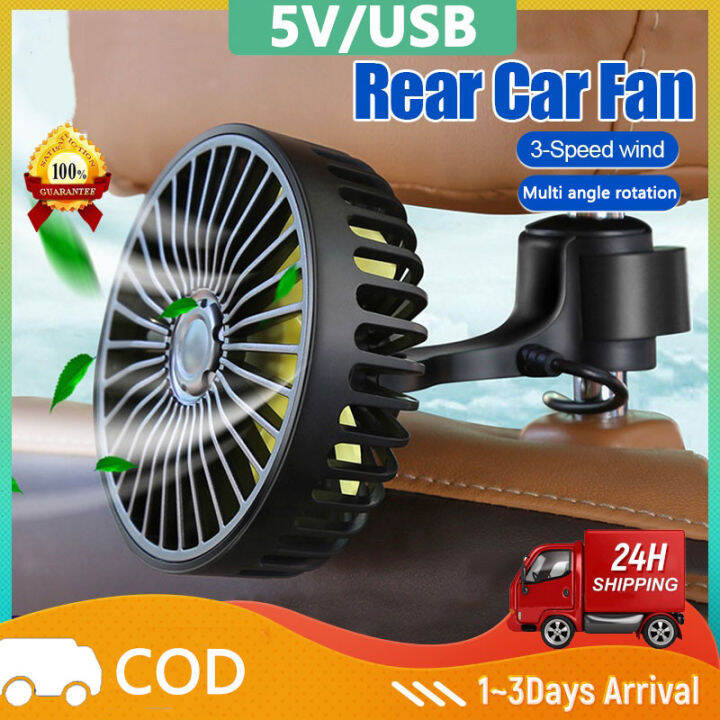 Universal Car Fan Car Back Seat Headrest 3 Speeds 5V USB Fan with