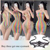 2022 Newest Rainbow Color Fishnet Babydoll Dress Women Sexy Hollow Out Transparent Lingerie Summer Beach Bikini Teddies