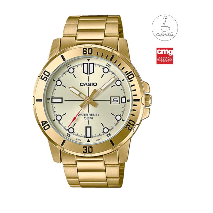 นาฬิกา ผู้ชาย Casio รุ่น MTP-VD01G MTP-VD01G-9EV สายแสตนเลส สีทอง หน้าปัด ขาว cmg ประกันห้างเซนทรัล 1 ปี ของแท้ 100% CafeNalika