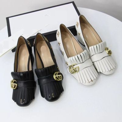 【Original Label】Genuine Leather Thick Heels for Womens Shoes Square Toe High Heels
