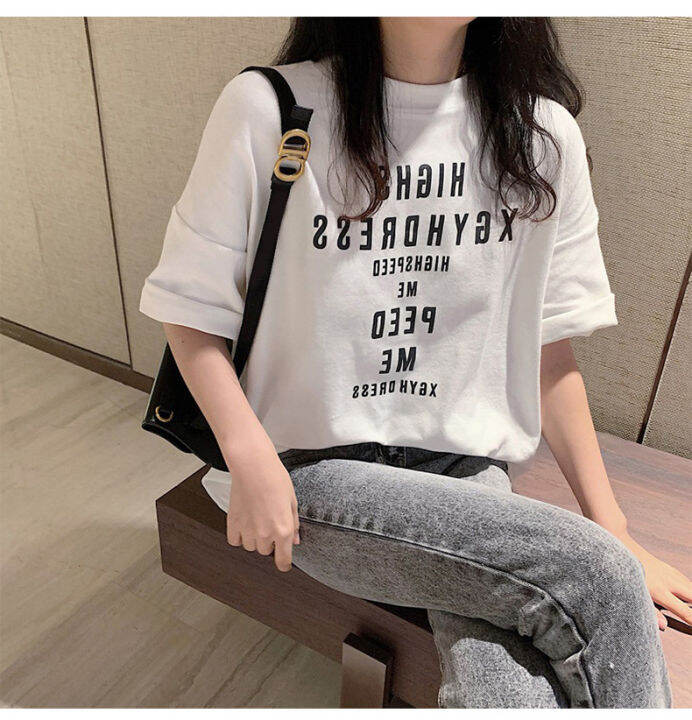 พร้อมส่ง-เสื้อทีเชิร์ตเสื้อยืดคอกลมแฟชั่น-สินค้ายอดฮิต-อินเทรนด์สุดๆ-เสื้อผ้าเเฟชั่นผู้หญิง-สไตล์เกาหลี