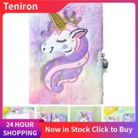 Teniron Unicorn Cover Notebook Plush Notepad พร้อมล็อค A5 Notebook Cartoon Unicorn Fluffy Notebook