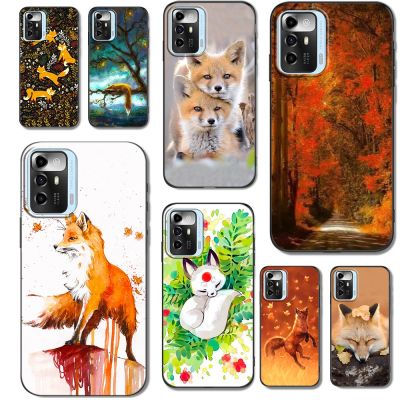Cute Case For ZTE Blade A72 5G Back Phone Cover Protective Soft Silicone Black Tpu Fox autumn leaves