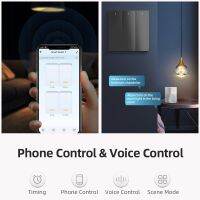 ‘；【- No Neutral Universal WIFI Button Light Wall Switch 3-Color Blue LED TUYA Smart Home 2Way/3Way Alexa Google Home Alice