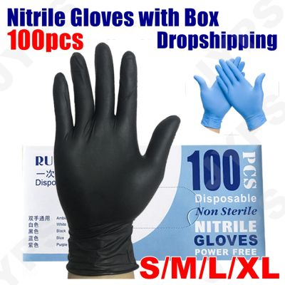 Nitrile Gloves 100pcs with box Waterproof Cleaning PVC Rubber Latex Guantes Disposable Work Gloves Kitchen Household Accessories