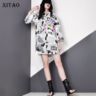 XITAO Shirt Patchwork Print Casual Blouse Women