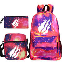 Prestonplayz Printed Luminous Backpack Casual Student School Bag Small Shoulder Bag Pen Bag Three-piece Set