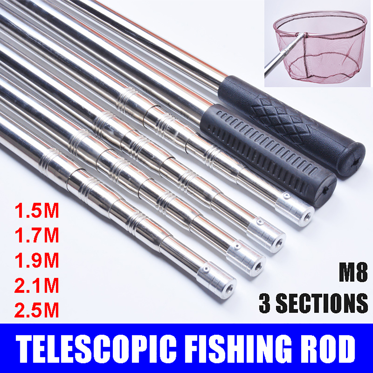 210CM Fish Dip Gig Rod Fish Frog Salmon Barbed Telescopic Harpoon Spear Pole Bar 