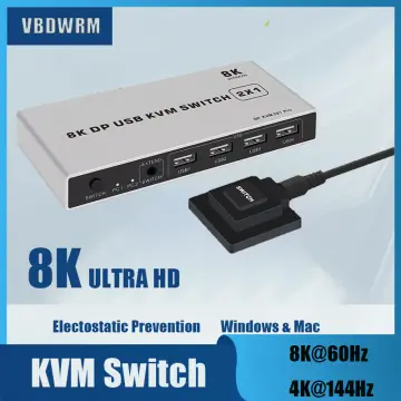 DP KVM Switch Dual Display Switcher Cable Displayport 1.4 Extended Display  2 PC Or Laptop Share