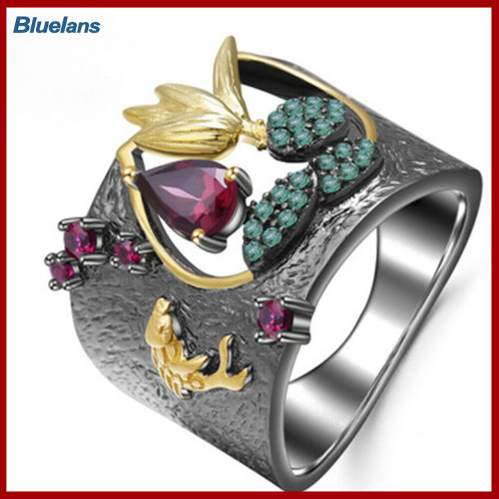 Bluelans®แหวนนิ้วกลวงดอกไม้ทับทิมเทียมสำหรับผู้หญิงวินเทจของขวัญเครื่องประดับคริสต์มาสงานแต่งงาน