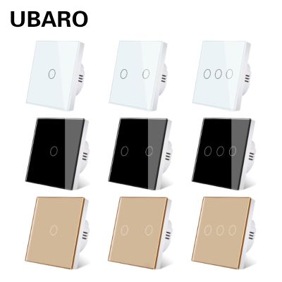 UBARO lampu Panel dinding kaca Tempered tombol listrik Sensor indikator Led saklar sentuh kristal standar EU/UK 1/2/3Gang 220V