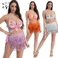 ♦▥◄ Amazon Explosive Belly Dance Indian Dance Costumes Sequined Fringe Dress Suit Nightclub Stage Costumes