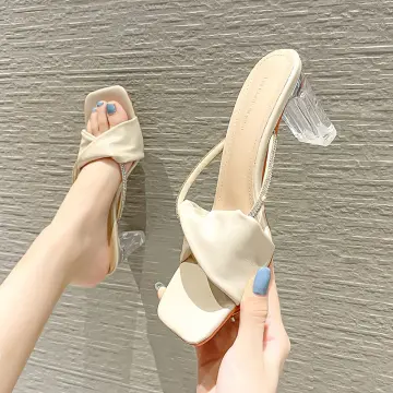 Crystal Queen Elegant Women Pumps Sexy Clear 10cm High Heels Dress Square  Transparent Ladies White Wedding Party Shoes Pumps
