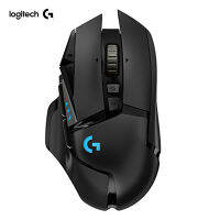 เมาส์สำหรับเล่นเกมส์ไร้สาย G502 Logitech ที่มีน้ำหนักปรับได้เซ็นเซอร์ฮีโร่25K ความละเอียด25600DPI RGB 11ไฟแบ็คไลท์กุญแจตั้งโปรแกรมได้ล้อหมุนสองโหมด