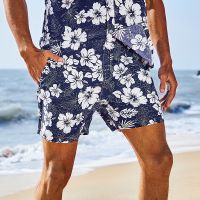 Fashion Mens Hawaiian Shorts Printed Beach Aloha Men Swim Trunks with Mesh Lining Swimwear Bathing Suits