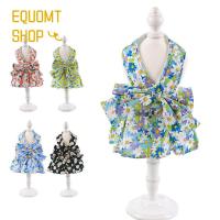 EQUOMT สุนัขเดินได้ลายดอกไม้ XS-L ทนทานต่อการเสียดสีแบบกริดน่ารักแบบปรับได้พร้อมสายรัดอกเชือกลากสัตว์เลี้ยงกระโปรงปลอกคอสุนัขชุดเดรสสุนัข