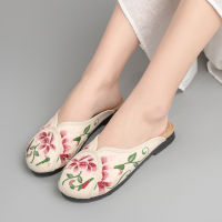 Embroider Women Slippers Summer Hemp Sandals Ladies Vintage Floral Slides Woman Bohemia Flat Slipper Ethnic Mules Beach Shoes