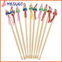 HESUOI 100Pcs ตุ๊กตาการ์ตูน ที่อุดหูช้อน ไม้ไผ่ไม้ มินิมินิ ที่แคะหู แบบพกพาได้ เครื่องกำจัดขน เครื่องมือรักษาความปลอดภัยสำหรับหู หูเด็ก