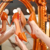 French transparent heels female design feeling fine with 2023 new temperament pointed single shoes women dress