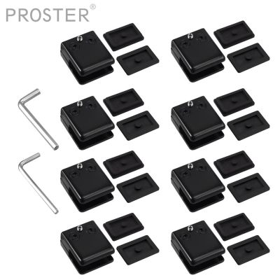 PROSTER 8pcs Square Glass Clamp Black Stainless Steel 304 Clip Flat Back Bracket For Balustrade 8-10MM Home Improvement Parts Clamps