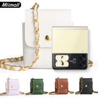 Miimall เข้ากันได้สำหรับ Z พลิก4กระเป๋า Crossbody, Z พลิก4กรณีโทรศัพท์มือถือ Messenger ไหล่กระเป๋าถือ,ปกหนังแท้ด้วยโลหะสายรัดข้อมือกรณีสำหรับ Samsung Galaxy Z พลิก4 Flip3พลิก5กรัม