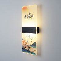 hyfvbujh卐❣ Classical Chinese Landscape Painting Wall Lamp Lampshade Hotel Room Decoration Sconce Led