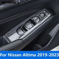 สำหรับ Nissan Altima 2019-2021 2022 2023ฝาครอบสวิตช์ยกหน้าต่างคาร์บอนไฟเบอร์ตกแต่งภายในกรอบที่พักแขนอุปกรณ์เสริมตกแต่งรถหมวกครอปกระจกรถ