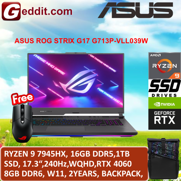 ASUS ROG Strix G17 (2023) 17.3” QHD 240Hz Gaming Laptop, Ryzen 9