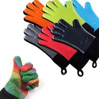 Long Thick Silicone Oven Gloves Heat Insulated Finger Gloves Non-Slip Microwave Oven Mitts Gripper Pot Holder Bbq Baking Tool Other Specialty Kitchen