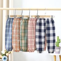 Summer Thin Childrens Cotton Plaid Pants 2022 New Boys And Girls Soft Casual Trousers Infant Baby Kids Bloomers WTP108