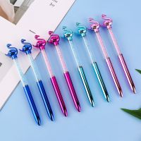 20Pcs/Lot Cute Imitation Metal Flamingo Crystal Ballpoint Pen 0.7mm Blue Ink Swan Rotating Gel Pens School Office Stationery Pens