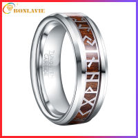 BONLAVIE Retro Phoenician Text Pattern Wood Inlay Groove Tungsten Carbide Rings Tungsten Carbon Engagement Mariage Mens Jewellery